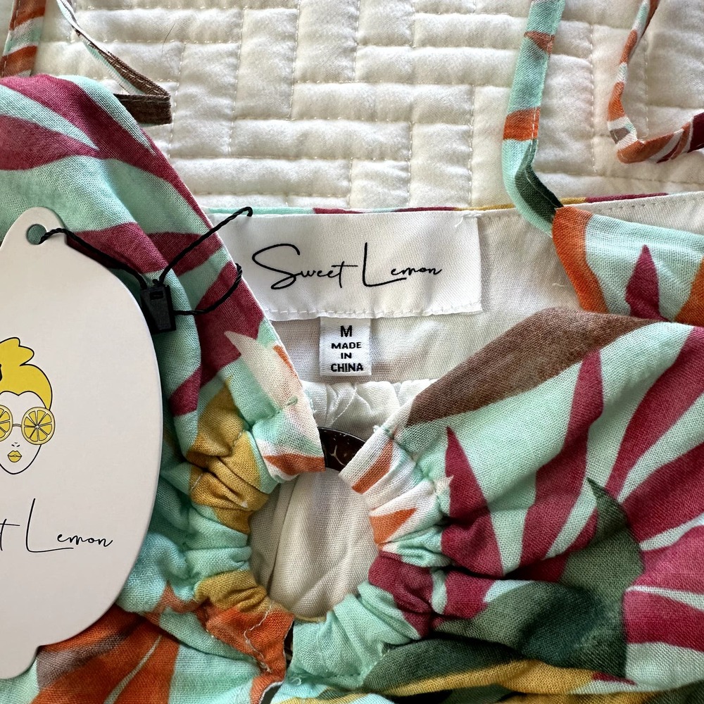 NWT Sweet Lemon Midi Sundress Adjustable Strap Mint Green Tropical Size Medium - Picture 2 of 5